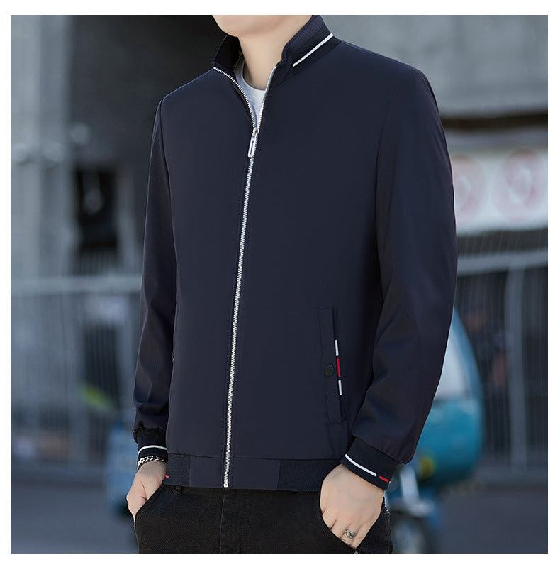 Men's Minimalistic Softshell Bomber Jacket with Stand Collar and Contrast Stripe Cuffs Mune Fashion