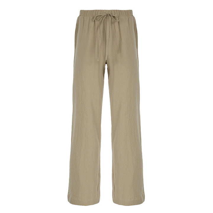 Ladies Lightweight Linen Trousers with Wide Leg, Elastic Waistband and Drawstring Mune Fashion