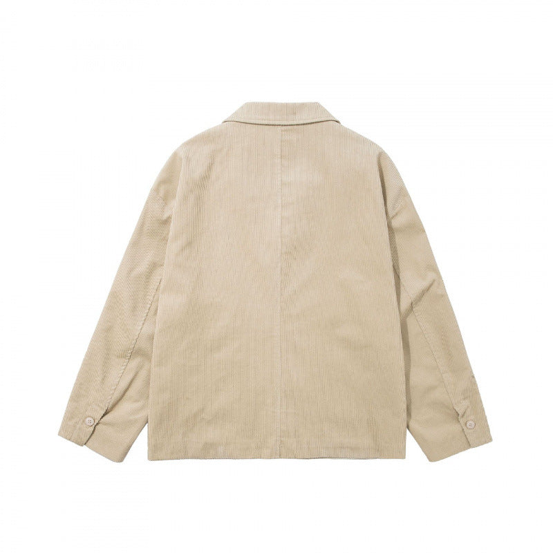 Men's Boxy Cord Blouson with Lapel Collar, Patch Pockets and Relaxed Silhouette Mune Fashion