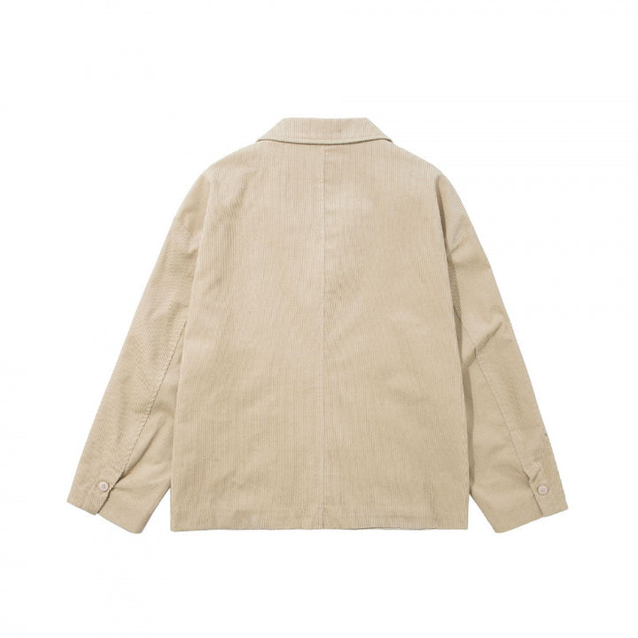 Men's Boxy Cord Blouson with Lapel Collar, Patch Pockets and Relaxed Silhouette Mune Fashion