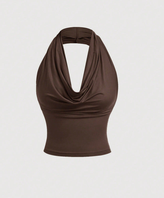 Women's Halter-Cropped-Top with Waterfall Neckline and Tailored Fit Mune Fashion