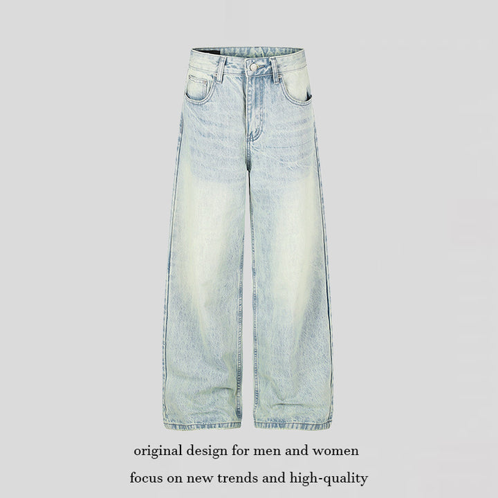 Women High-waisted Wide Jeans in Palazzo Cut with Wide Leg and Washed Look Mune Fashion
