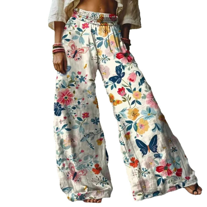 Women's Loose Summer Pants with Colorful Flower and Butterfly Print Mune Fashion
