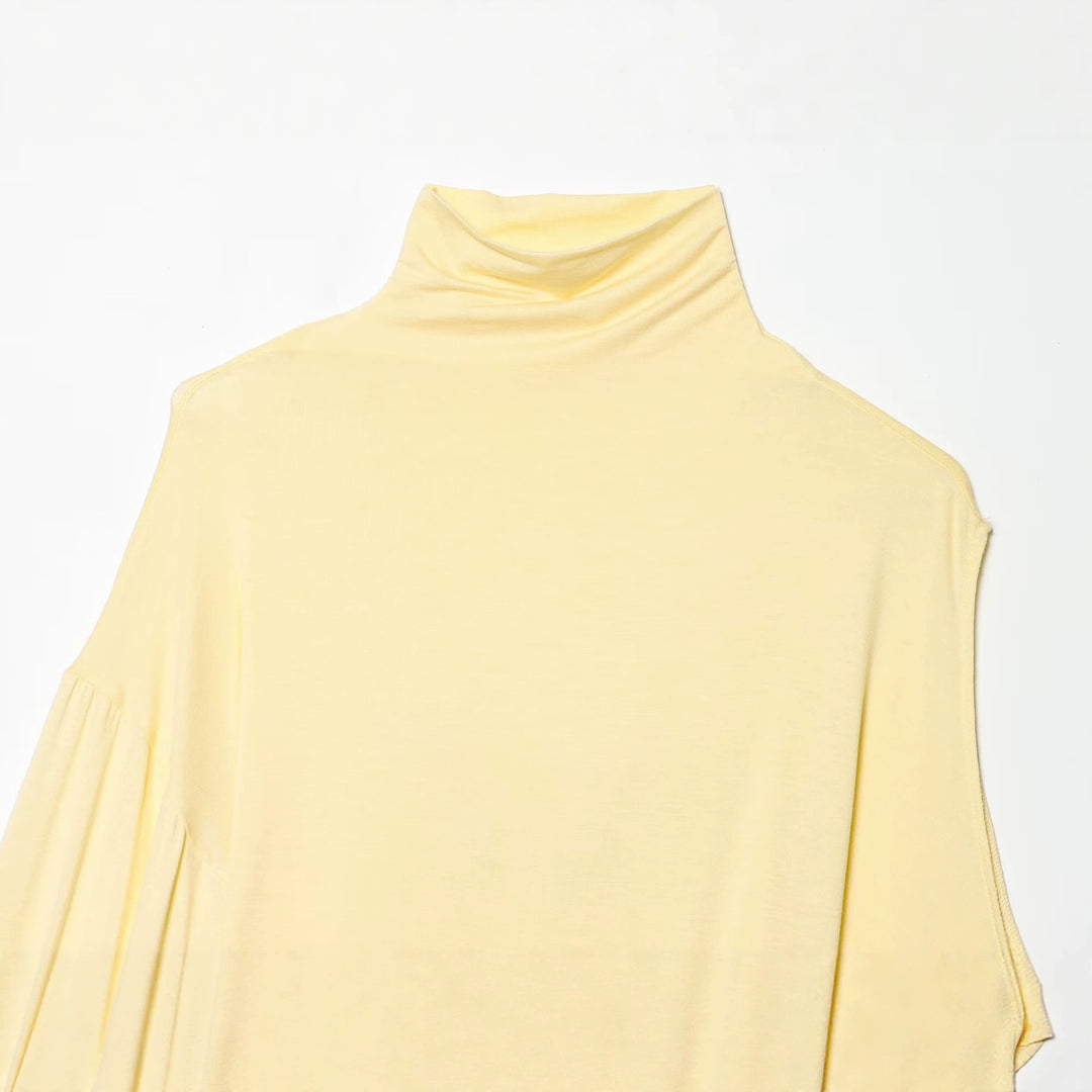 Women Asymmetrical Draped Cape Top with Roll Neck and One-Shoulder Sleeve Mune Fashion