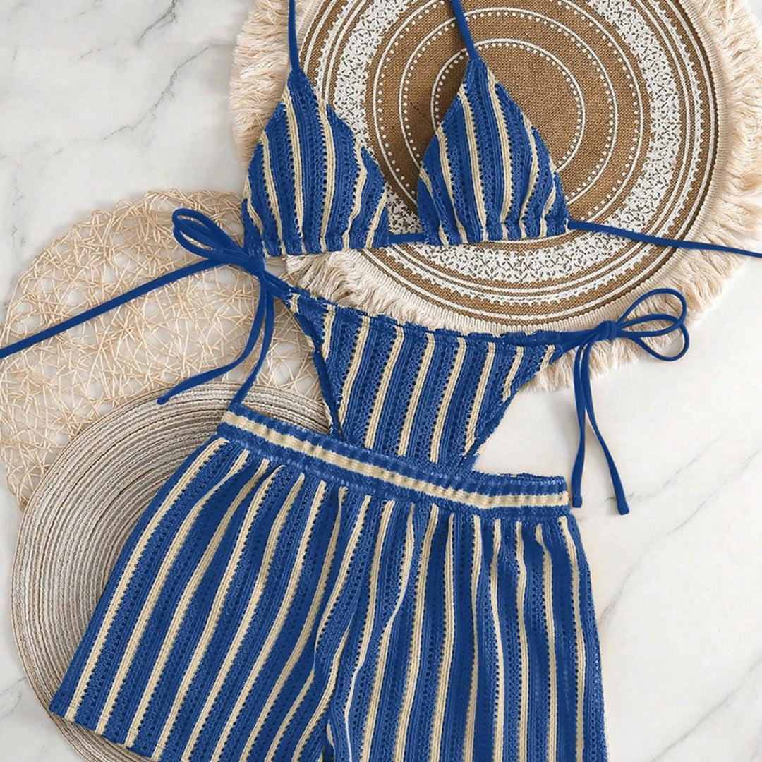 Women's bikini set with striped design and casual shorts Mune Fashion