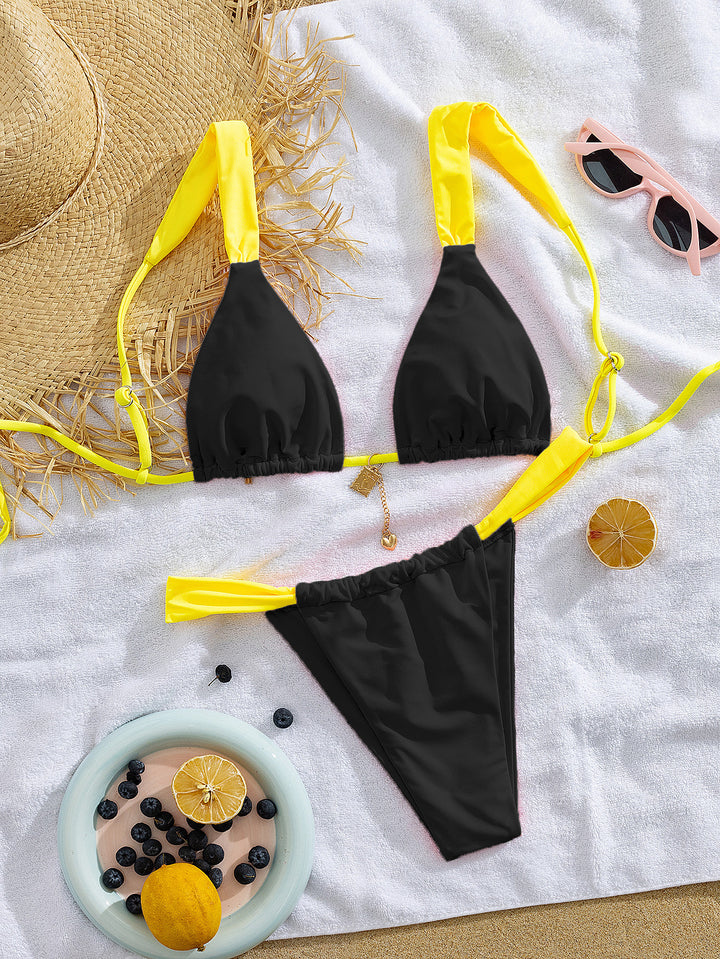 Women Triangle Bikini with adjustable straps and stylish color contrast Mune Fashion