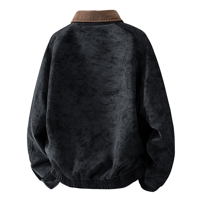 Men's Oversized Velour-Look Transitional Blouson with Shirt Collar, Zipper & Elastic Hem