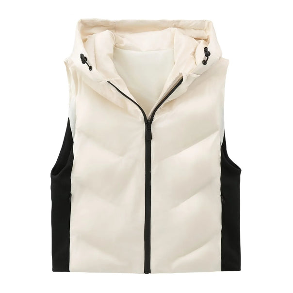 Unisex padded quilted vest with hood and side drawstring inserts Mune Fashion