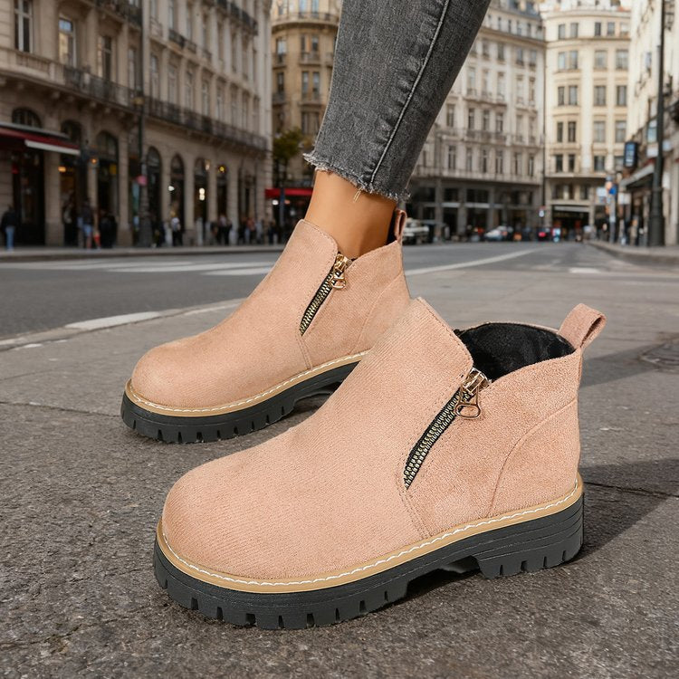 Ladies nan suede-look ankle boots with side zipper, pull-tab and profiled tractor sole Mune Fashion