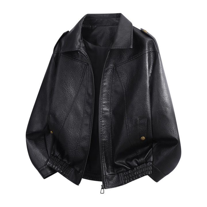 Women's Fashion Leather Jacket with High Collar Mune Fashion