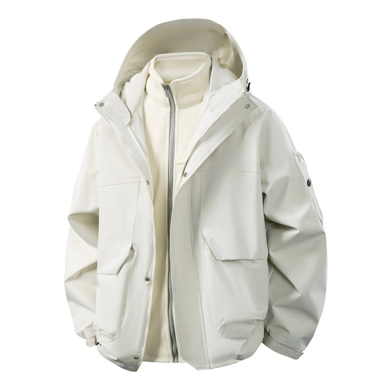 Men's Water-Repellent Double Jacket with Removable Fleece Inner Jacket and Hood Mune Fashion