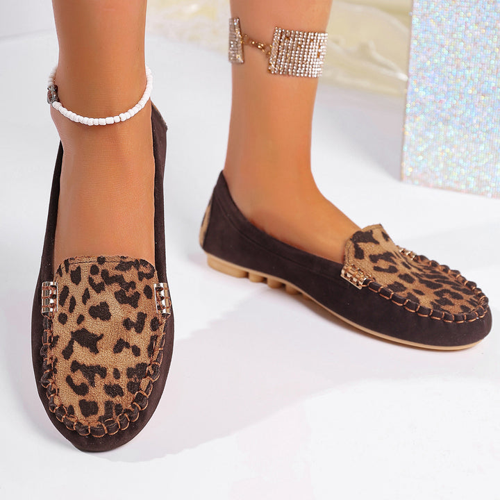Ladies nan moccasin-loafer with leopard pattern, decorative stitching and flexible nub sole Mune Fashion