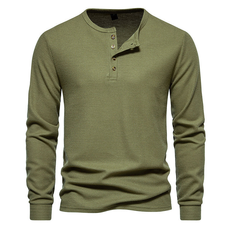 Men's Long Sleeve Henley Shirt with Textured Surface Pattern and Practical Button Details Mune