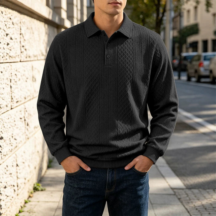 Men's fine-knit polo shirt with cable pattern and ribbed cuffs Mune Fashion