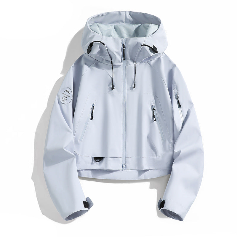 Women’s Sporty Outdoor Jacket with Adjustable Hood Drawstring Mune Fashion