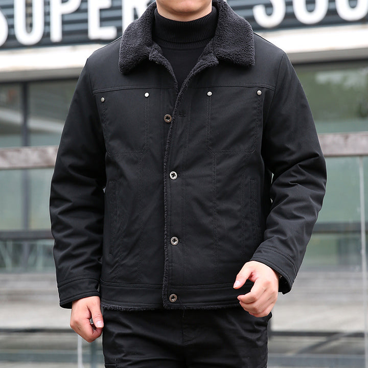 Men's short jacket with teddy lining and lapel collar, windproof transitional jacket Mune Fashion