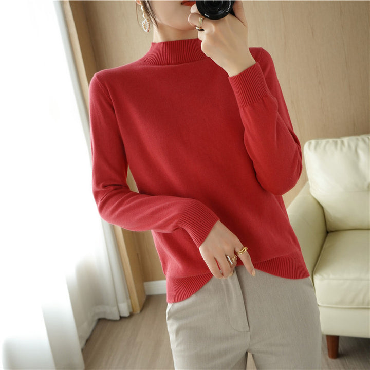 Women's Lightweight Short-Cut Stand Collar Sweater Made of Fine Knitting with Extended Ribbed Cuffs Mune Fashion
