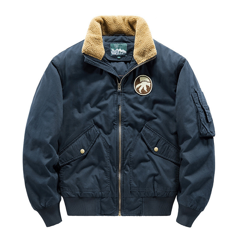 Men's Vintage Canvas Pilot Jacket with Teddy Collar and Padded Quilted Lining Mune Fashion