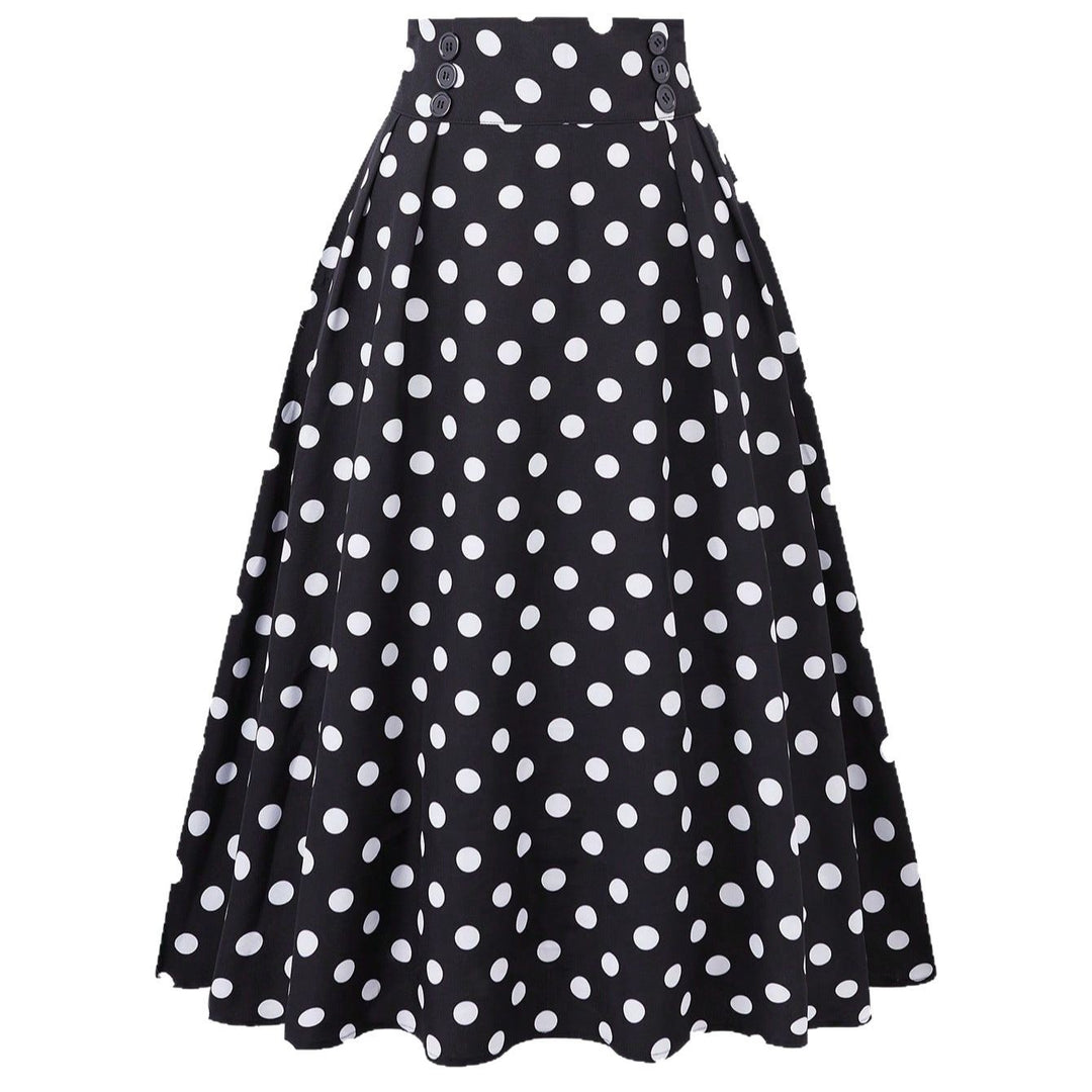 Women High-Waisted Flared Skirt with Fitted Yoke, Pleats and Polka Dot Print Mune Fashion