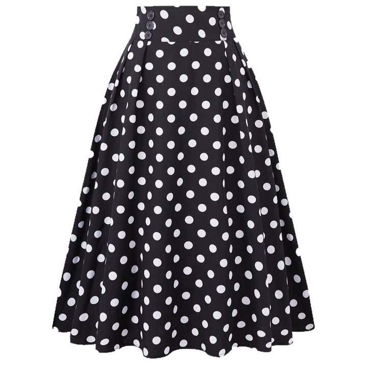 Women High-Waisted Flared Skirt with Fitted Yoke, Pleats and Polka Dot Print Mune Fashion