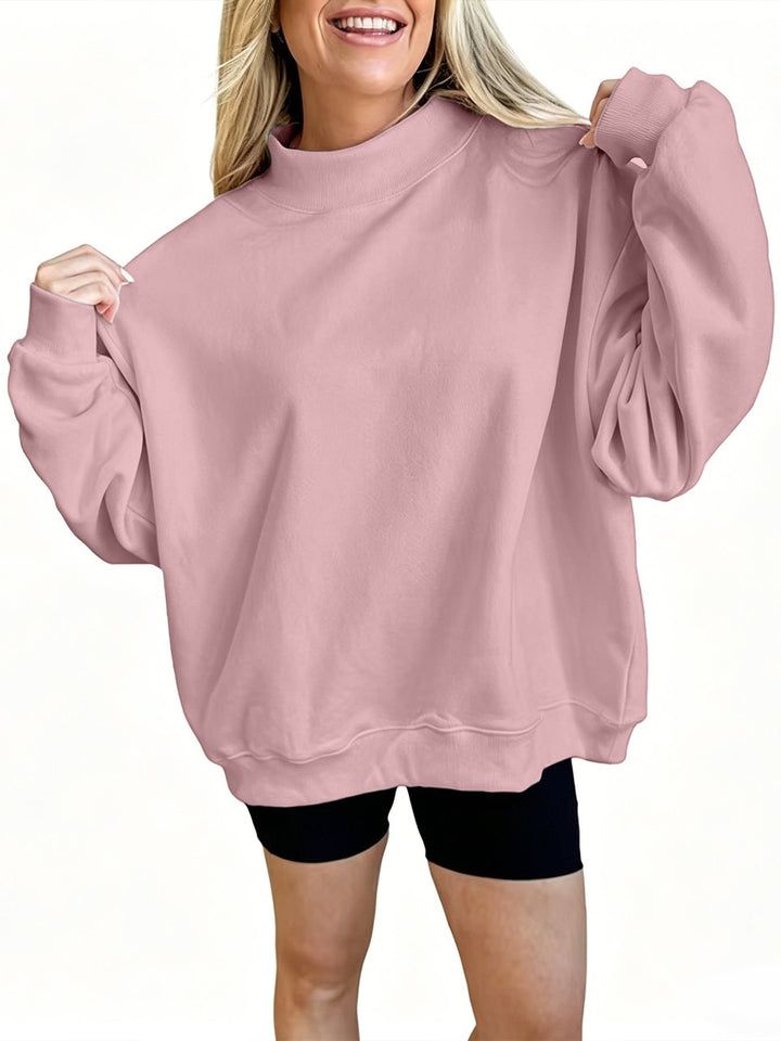 Women's Oversize Sweatshirt with Stand-Up Collar and Balloon Sleeves Mune Fashion