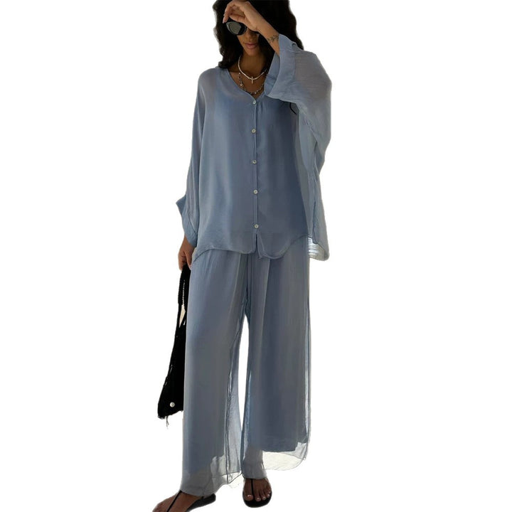 Women's Three-Piece Loungewear Set made of light viscose with oversized blouse, top and wide palazzo pants Mune Fashion