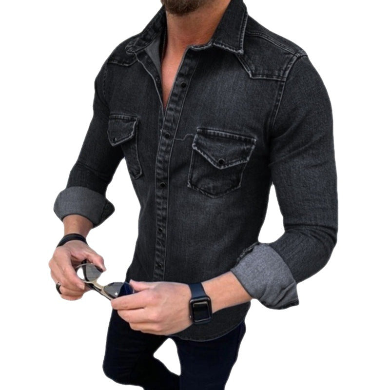 Men's Denim Shirt with Modern Cut and Practical Chest Pockets Mune Fashion