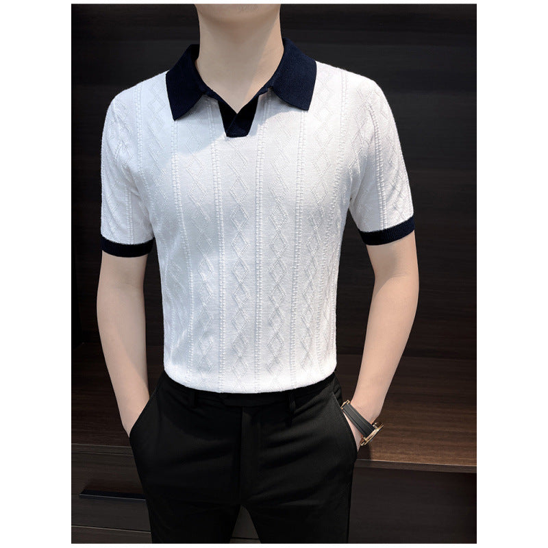Men's Elegant Knit Polo with Contrast Collar Mune Fashion