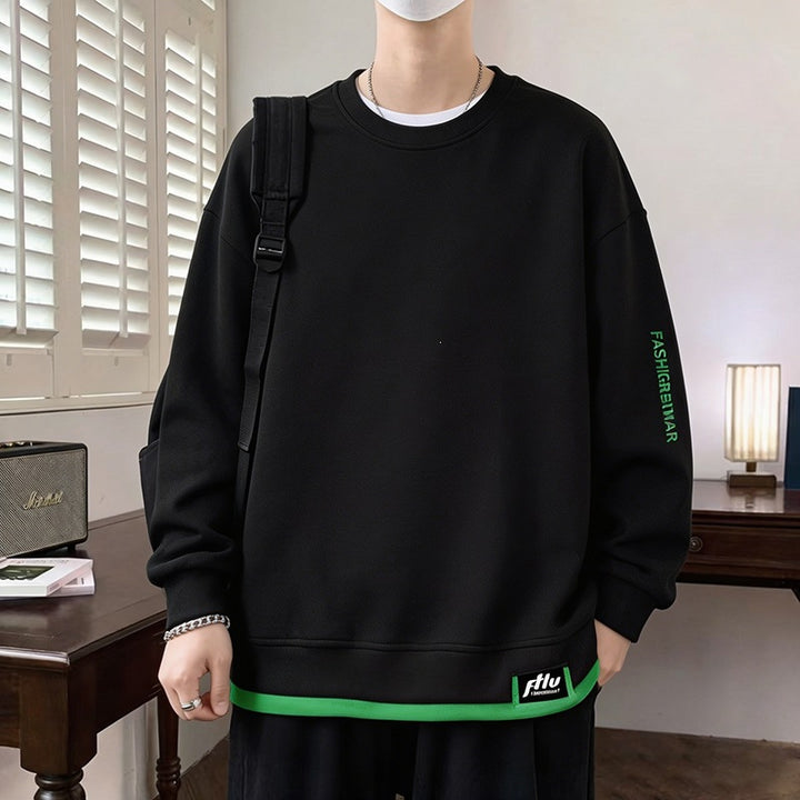 Men's Oversized sweatshirt with contrasting sleeves, round neck & label patch Mune Fashion