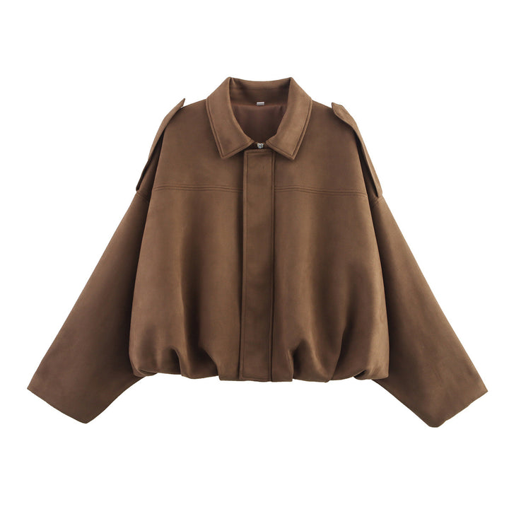 Women's short jacket in oversized cape style with balloon waistband and shoulder flaps Mune Fashion