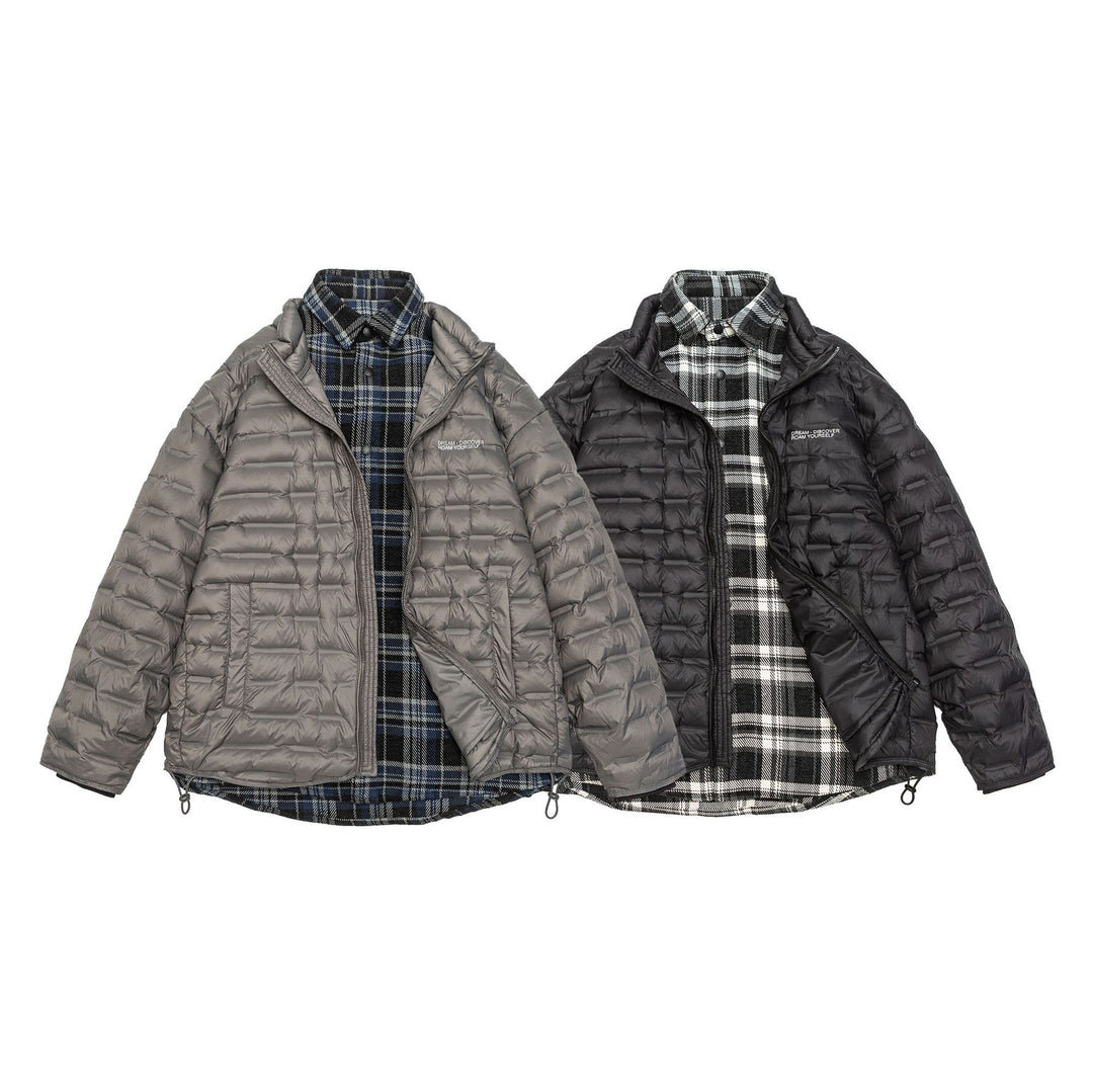 Men's lightweight quilted hybrid jacket with checked lining and drawstring Mune Fashion