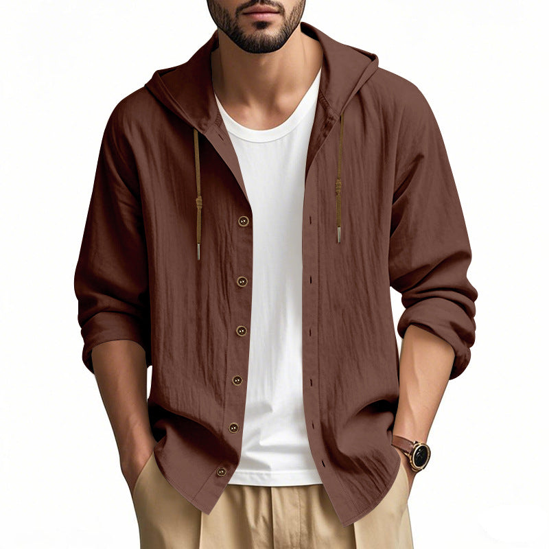 Men's lightweight hooded shirt jacket in linen look with full button placket Mune Fashion