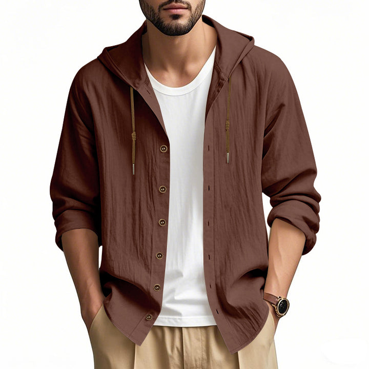 Men's lightweight hooded shirt jacket in linen look with full button placket Mune Fashion