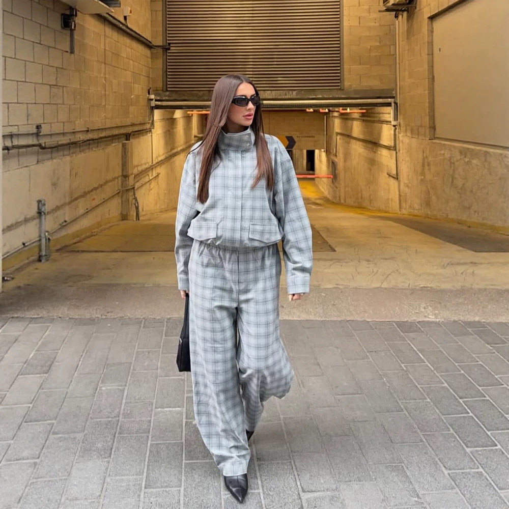Women's Oversize Check Two-Piece from Tailormix with Stand-up Collar Mune Fashion
