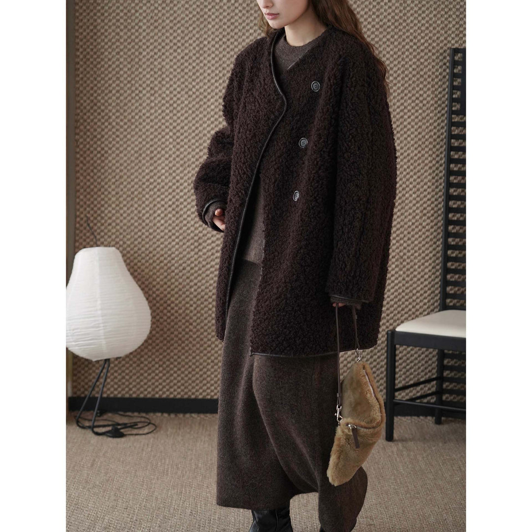 Women Short Jacket Teddy Fleece with Button Front and Contrasting Edge Finish Mune Fashion