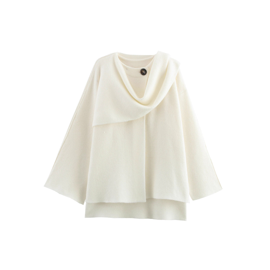 Women's cape with asymmetrical fall, stand-up collar and wool blend Mune Fashion