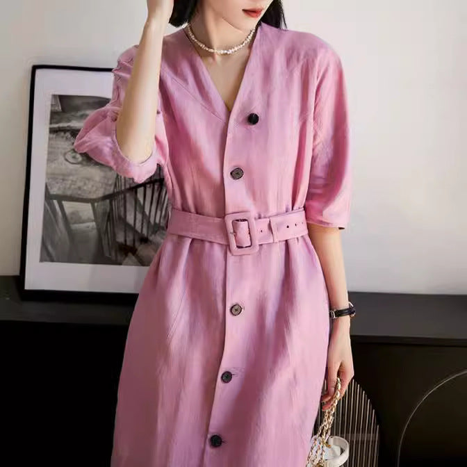 Women Elegant Midi Dress with Belt Mune Fashion