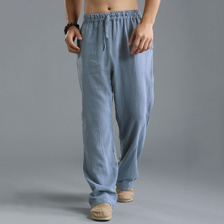 Men's casual linen pants with elastic waistband, drawstring, and straight leg Mune Fashion