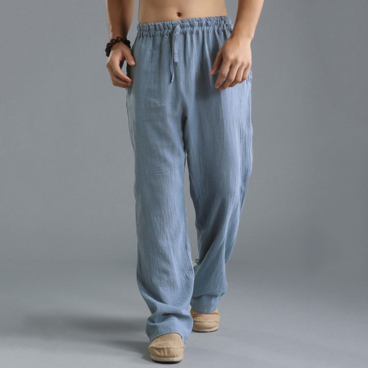 Men's casual linen pants with elastic waistband, drawstring, and straight leg Mune Fashion
