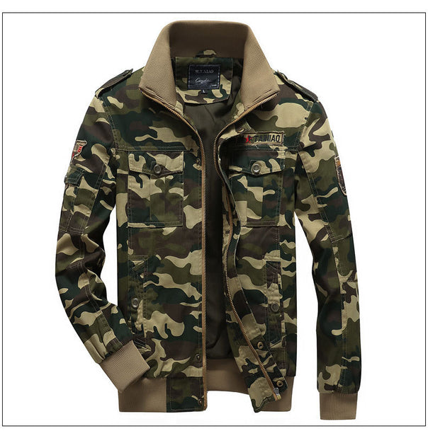 Men's Camouflage Utility-Style Field Jacket with Ribbed Cuffs and Shoulder Flaps Mune Fashion