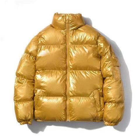 Men's shiny oversized down-style quilted jacket with high stand-up collar and elastic cuffs Mune Fashion