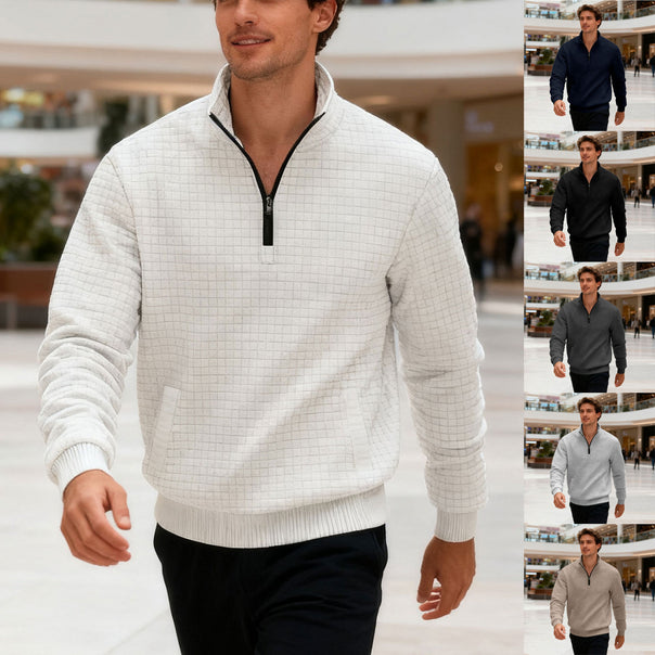Men's quilted half-zip sweater with square waffle texture and kangaroo pocket Mune Fashion