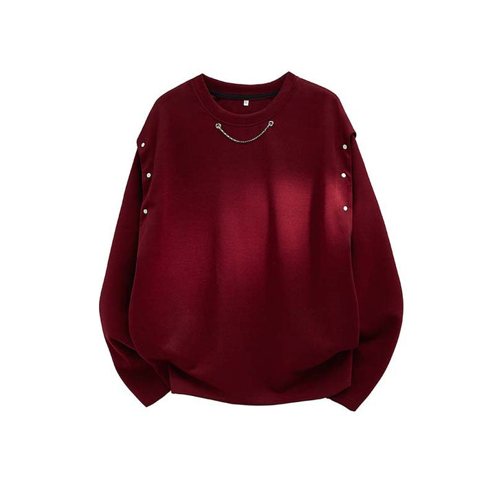 Women's Oversized Sweatshirt with Chain Detail and Snap Button Sleeve Opening Mune Fashion