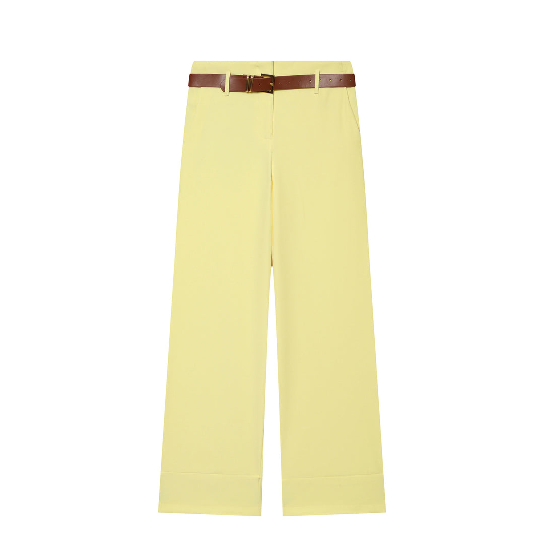 Women's High-Waisted Wide-Leg Trousers with Press Fold, Belt Loops, and Concealed Button Placket Mune Fashion