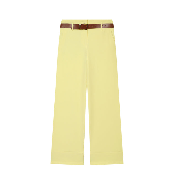 Women's High-Waisted Wide-Leg Trousers with Press Fold, Belt Loops, and Concealed Button Placket Mune Fashion
