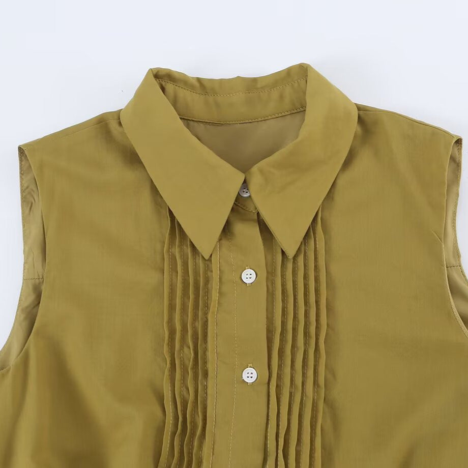 Women's sleeveless shirt dress with pleats, button placket and belt Mune Fashion