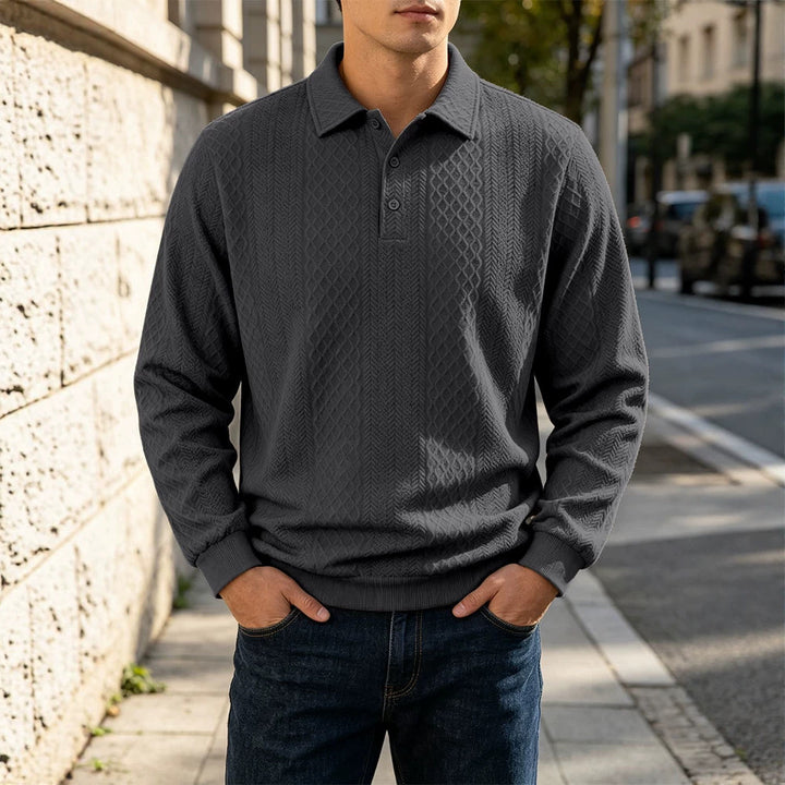 Men's fine-knit polo shirt with cable pattern and ribbed cuffs Mune Fashion