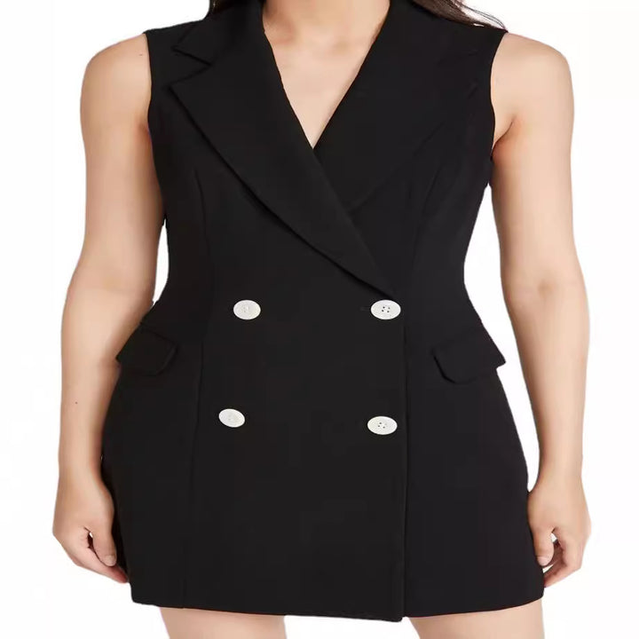 Women’s Sleeveless Double-Breasted Blazer Dress with Tailored Fit Mune Fashion