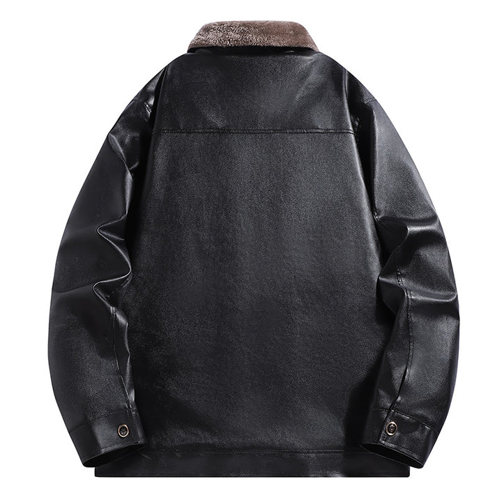 Men's Faux Leather Flight Jacket with Teddy Lining and Quilted Shoulder Area Mune Fashion