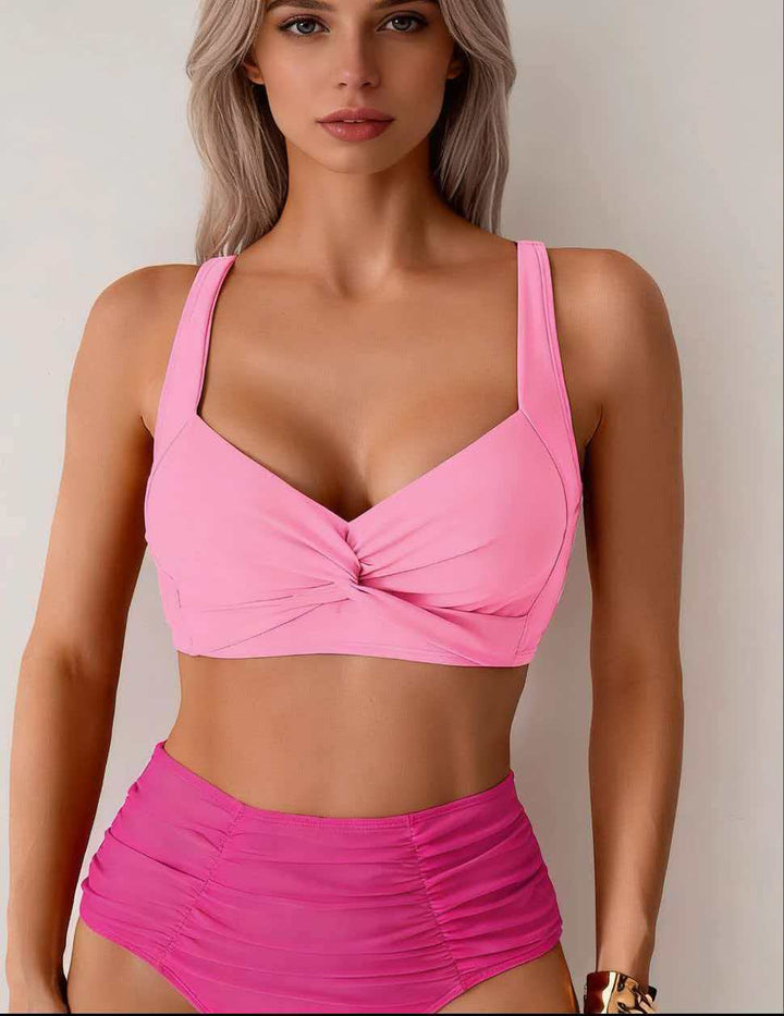 Women's High-Cut Bikini Set with Twist Top Mune Fashion
